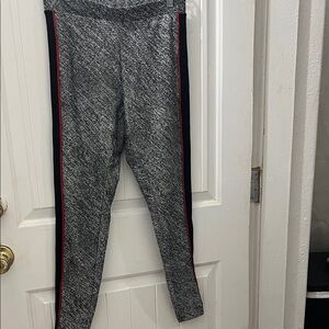 Express Black and White Marled with black and red striped leggings